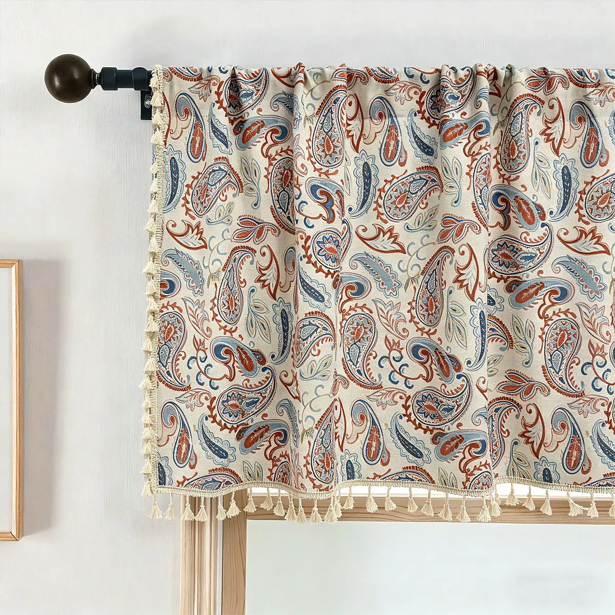 1pc Paisley Cashmere Pattern Coffee Curtain, Kitchen Short Window Drapery, Light Blocking, Cozy Atmosphere, Small Curtains for D