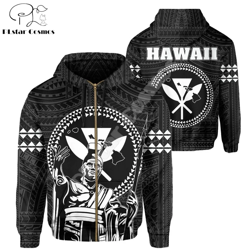 Sudadera con capucha de la Polinesia Hawaii Kanaka King Country Flag Tribe hawaiana Vintage Tattoo Retro 3D Print Pullover Harajuku Casual, chaqueta 2