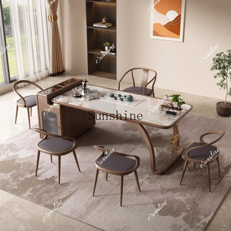 Solid wood tea table and chair combination home new Chinese style tea drinking office, modern zen slateP