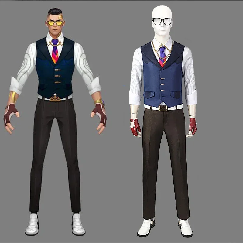 Game VALORANT Chamber Cosplay Costume White Shirt Vest Pants Belt Gloves Tie Custom Suit Halloween Carnival Costume for Men