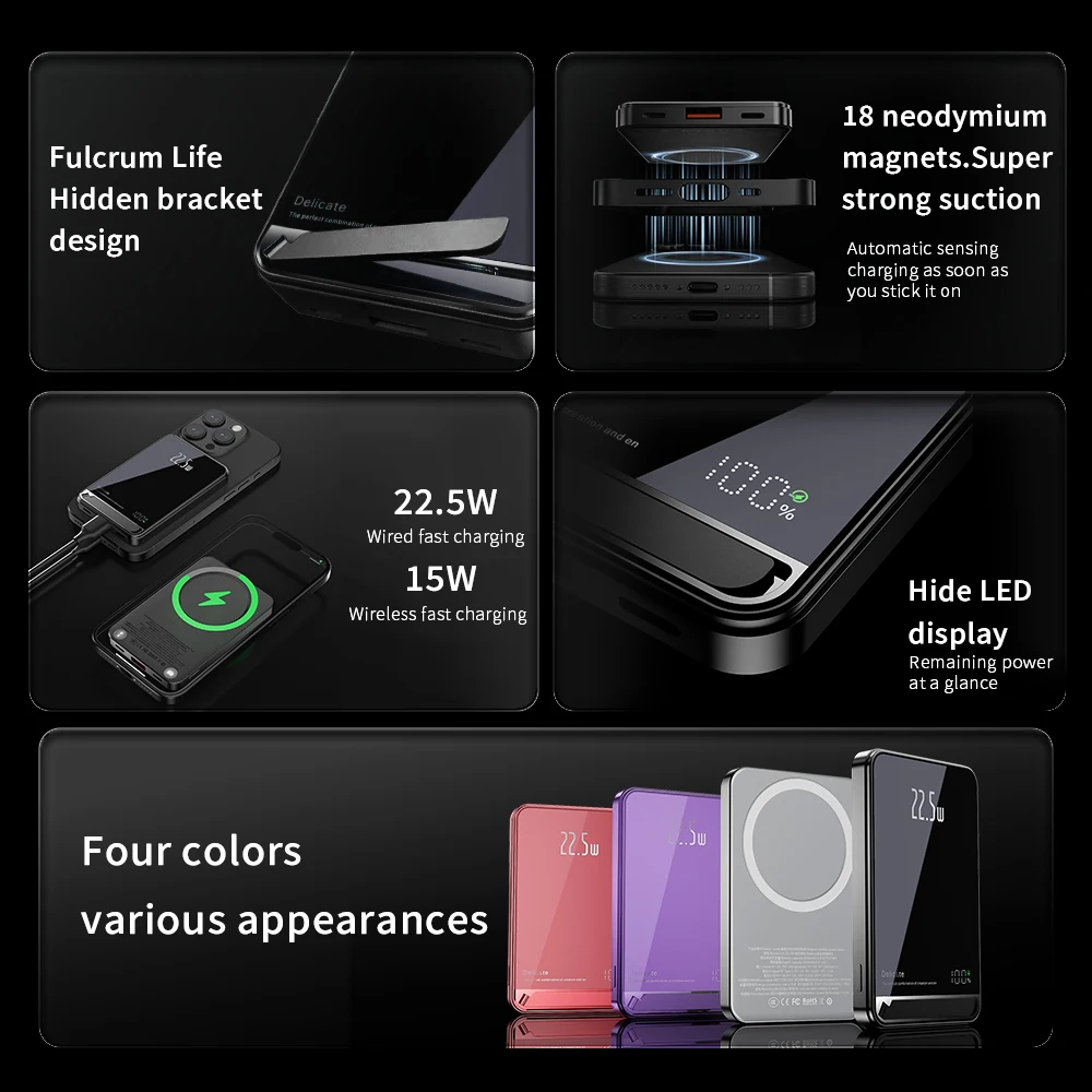 New High Quality Alloy PowerBank Backup Battery For Magsafe With Gift Powerbank Magnetic Wireless Phone Charger With Phone Hold