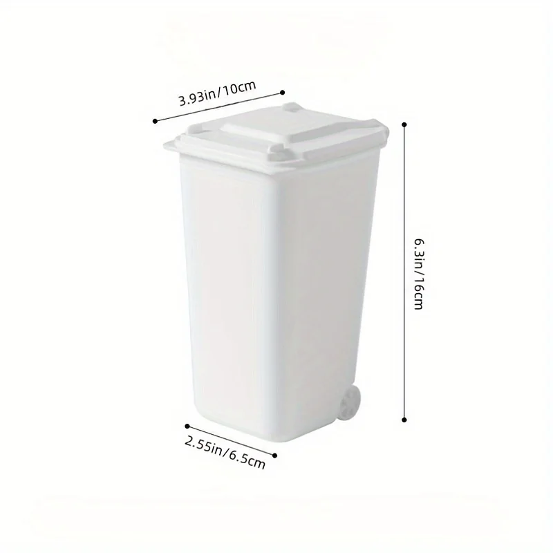 1pc Mini Desktop Trash Can with Wheels Lid, Manual Lift, Plastic Pen Holder Creative Multi-Purpose Household Storage Organizer