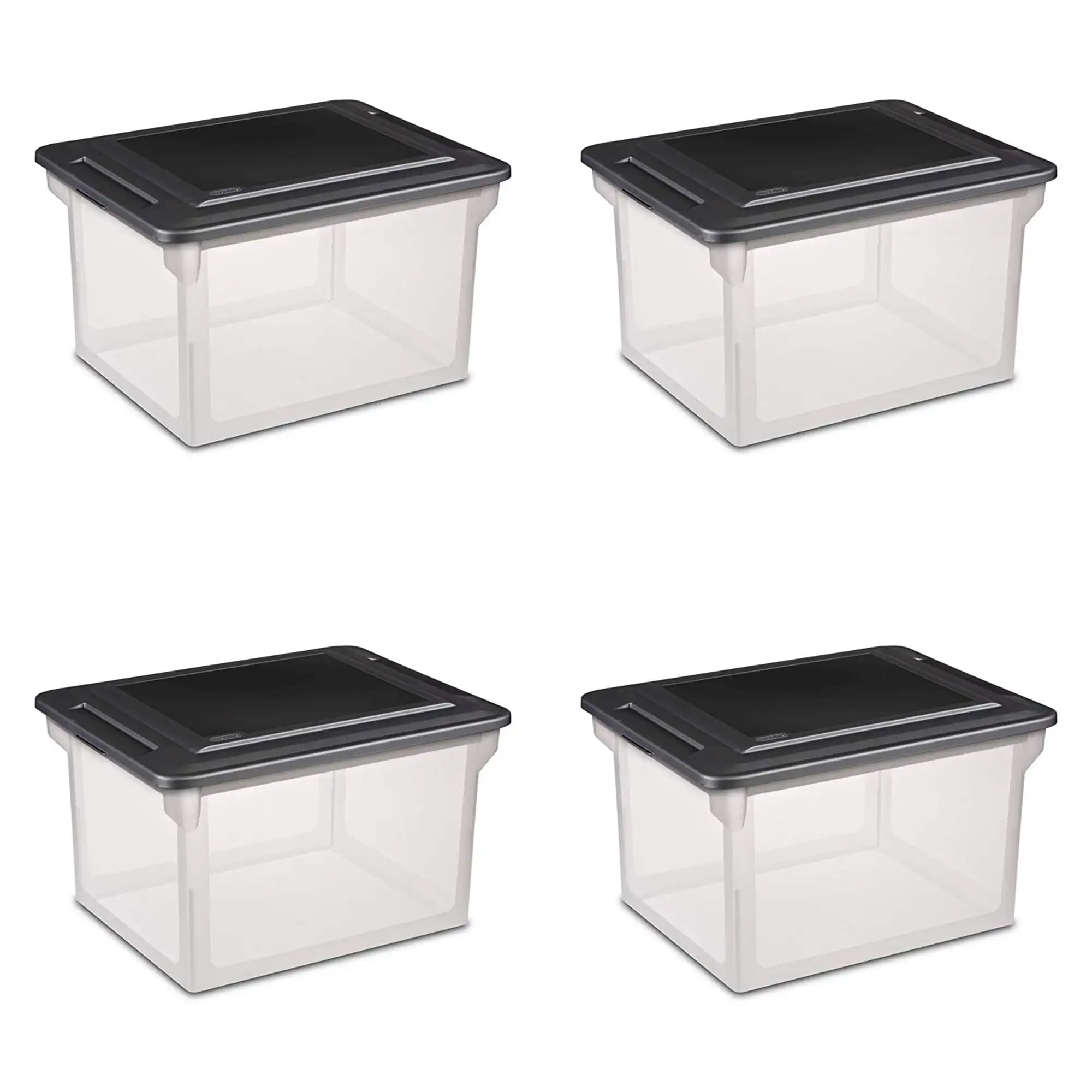 

File Box, Document Filing Storage Bin with Lid, Black, 4 Pack