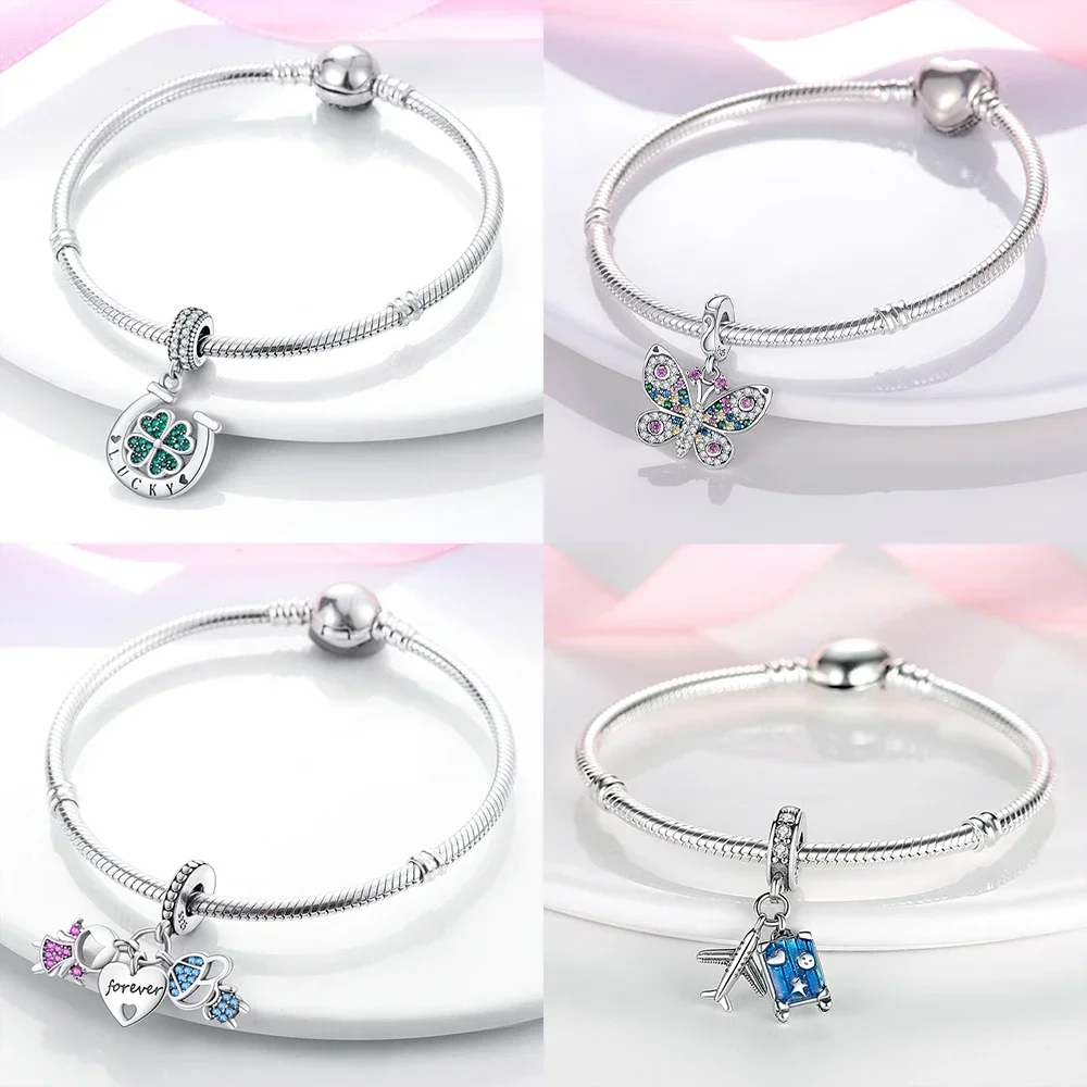 

Pink Butterfly Luminous Firefly Dangle New 925 Sterling Silver Charms Bead Fit Bangle Bracelet Necklace DIY Jewelry Women Gift