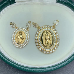 Ellipse Virgin Mary Necklace Pendants for Woman Micro inlay zircon DIY Charm Pendant Religious Handmade Accessories Material