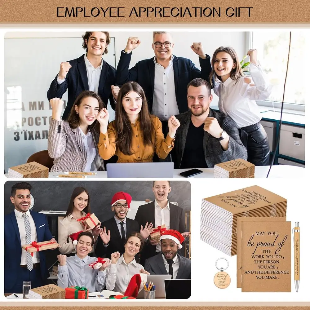 مجموعة مكونة من 240 قطعة مكونة من 80 هدايا عيد الميلاد: دفاتر ملاحظات جيبية وأقلام من الخيزران وسلاسل مفاتيح لتقدير الموظفين #6