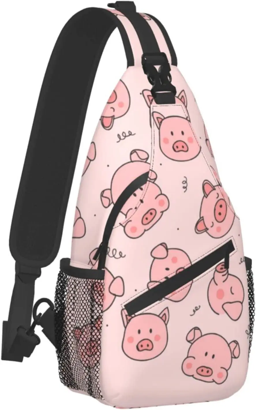 Sling Bag Pink Cute Pig Shoulder Backpack Chest Pack Causal Crossbody Daypack For Women Men, RXZE23