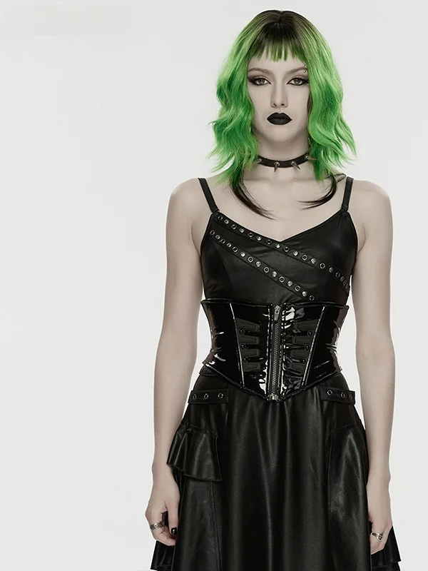 

Style Waist Seal Women's Black Buckle Decorated Belt Future Sensation Painted Leather Punk Rave Waist Chain