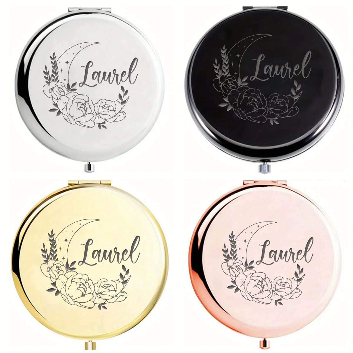1pc Cartoon Romantic pattern Personalized Text Mirror With Name Makeup Mirror Folding Mirror Anniversary gifts