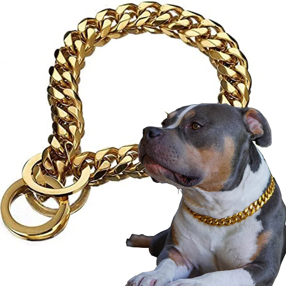 Collar de cadena de Metal para perro, cadena de eslabones cubanos de 15mm de ancho, Collar de moda, accesorios de joyería para mascotas