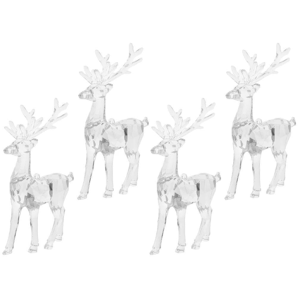 4 Pcs Transparent Christmas Reindeer Tree Mini Dining Table Decor Halloween Slippers Decorations Acrylic Decorate Office