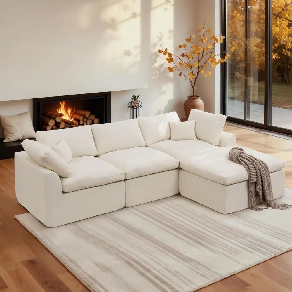 

112-дюймовые секционные диваны Cloud для гостиной, секционный диван-софа с оттоманкой, диван BonelCloud с глубокими и комфортными сиденьями, Luy Che