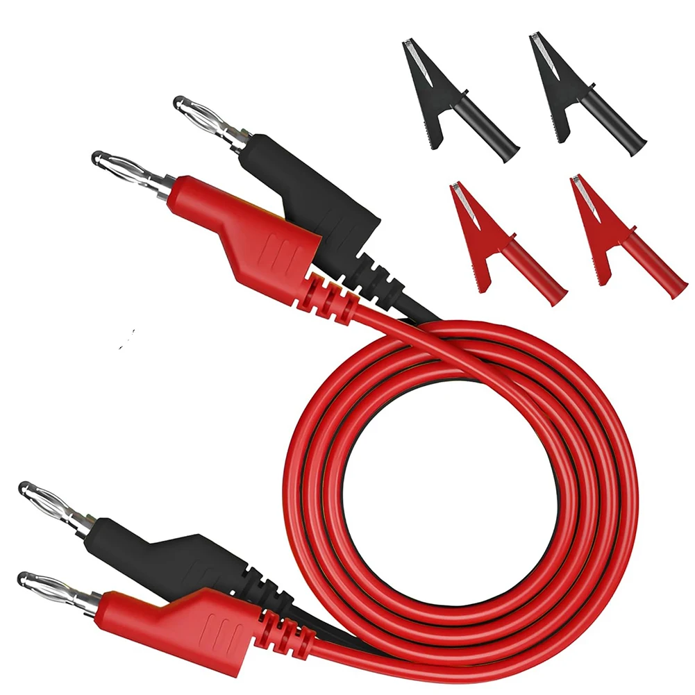 6 Piece Stackable Banana to Banana Test Cable Set with 4 Spring Crocodile Clips for Electrical Testing and Prototyping