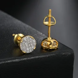 Inlaid Zircon 7mm Round Screw-back Stud Earings For Women Men Simple Male's Ear Piercing Jewelry 2024 Trend OHE177