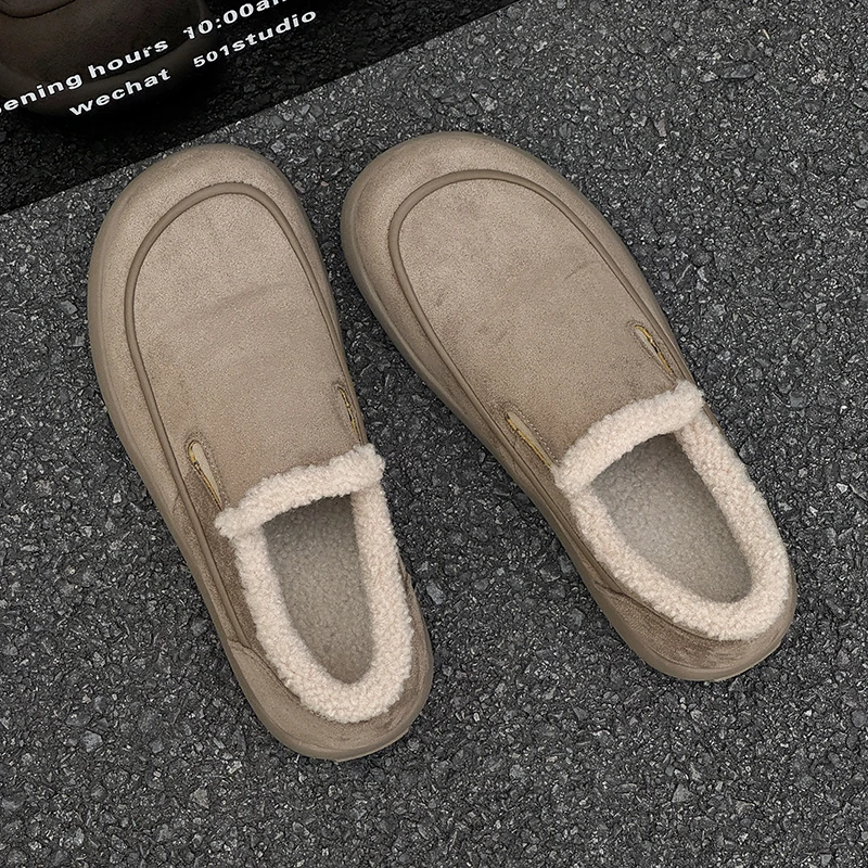 

New Handmade Suede Leather Leather Men's Loafers Warm Casual Shoes Male Driving Footwear Slip-on Flats Winter Plush Snow Shoes