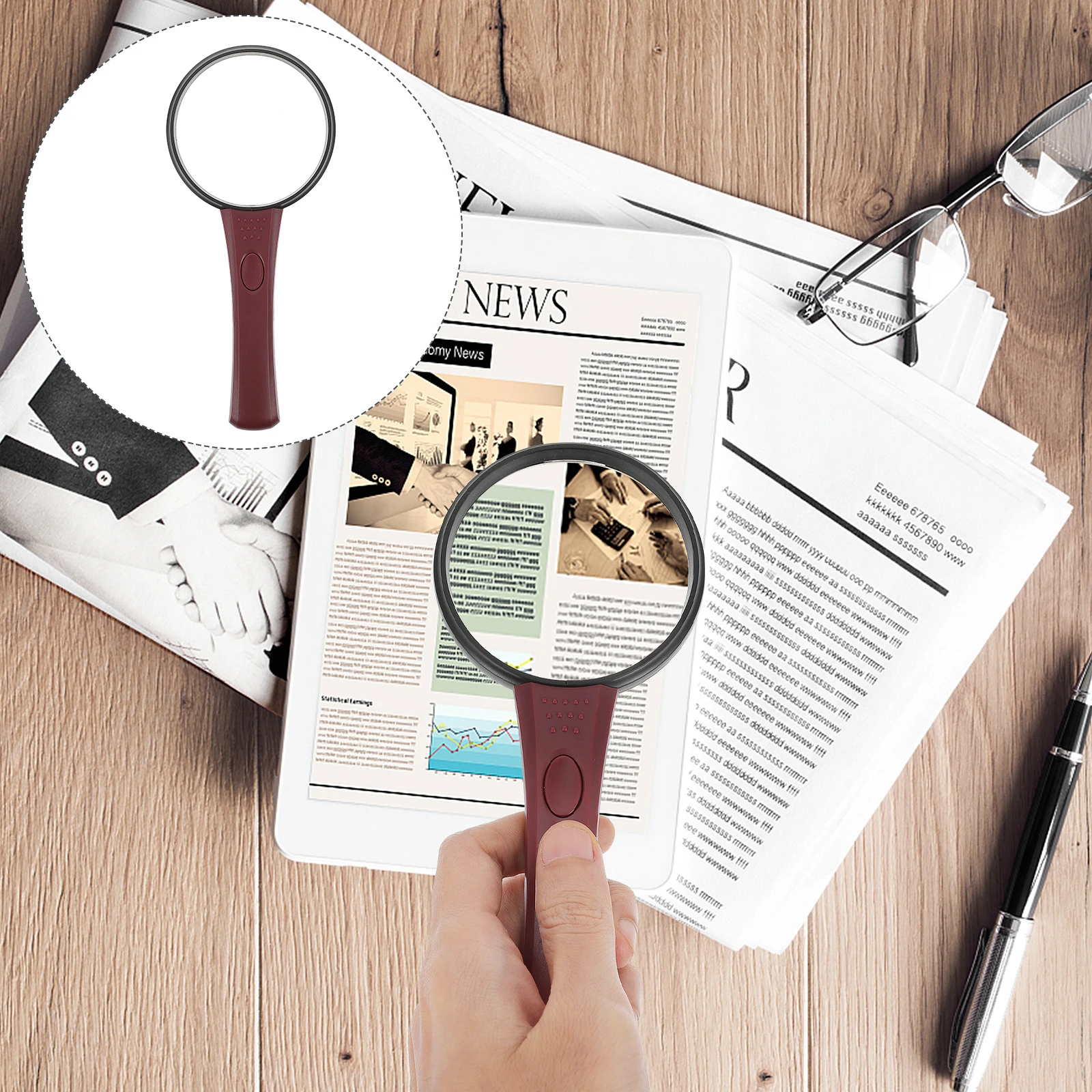 

1pc Handheld Magnifying Glass With Led Light Acrylic Lens Portable Reading Magnifier For Kids Elderly Library Senior Clear