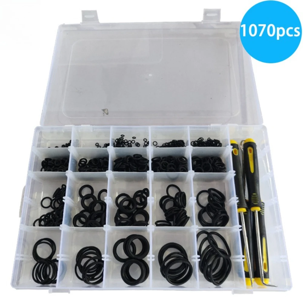 

Rubber Gaskets 1070pcs Black Nitrile Rubber O-rings Gaskets Wiht 4 Yellow Black Handle Oil Seal Screwdriver Hardware Accessories
