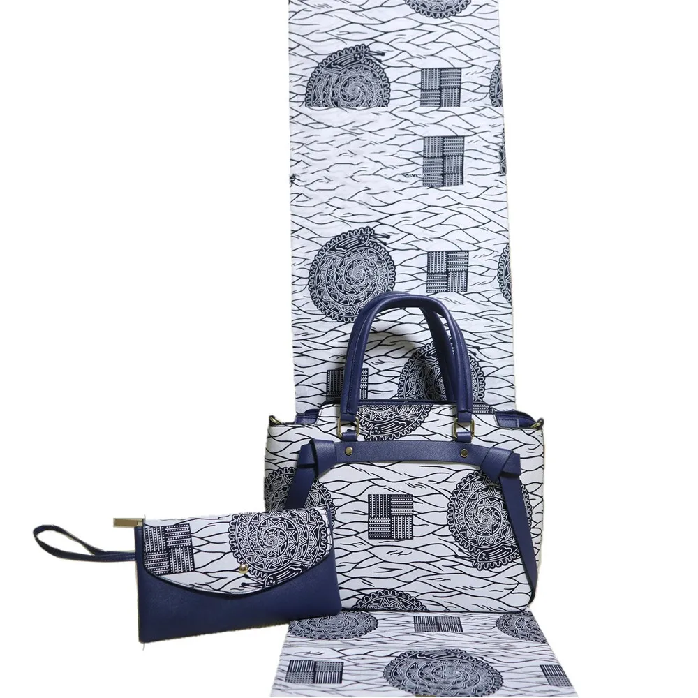 African Designe Cotton Wax Handbag And 6Yards Fabric Set To Match Newest Fashion Real Wax  Bag And Wax Fabric For Party