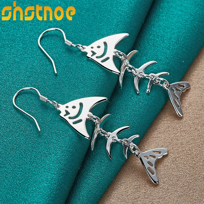 Pendientes de plata de ley 925 con forma de hueso de pescado para mujer, joyería de moda para fiesta, compromiso, boda, regalo de cumpleaños