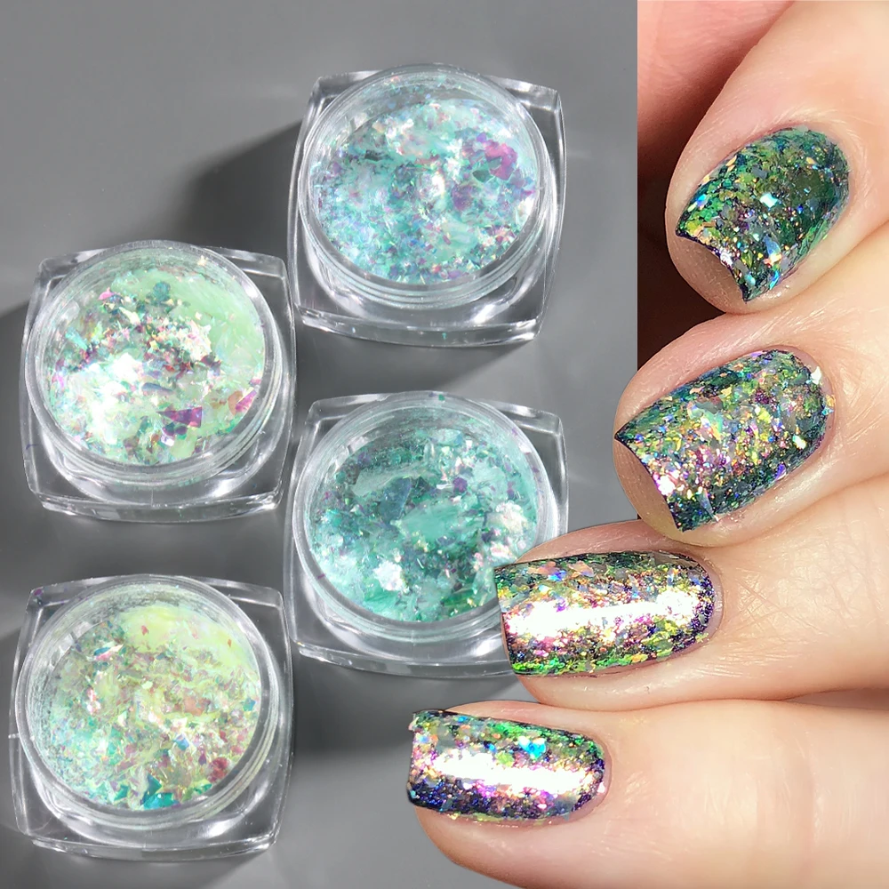 1pcs Opal Nail Flakes Blue Crystal Mylar Flakies Iridescent Mermaid Sequins Holographic Glitter Powder Rub Dust Manicure NTXY-OB