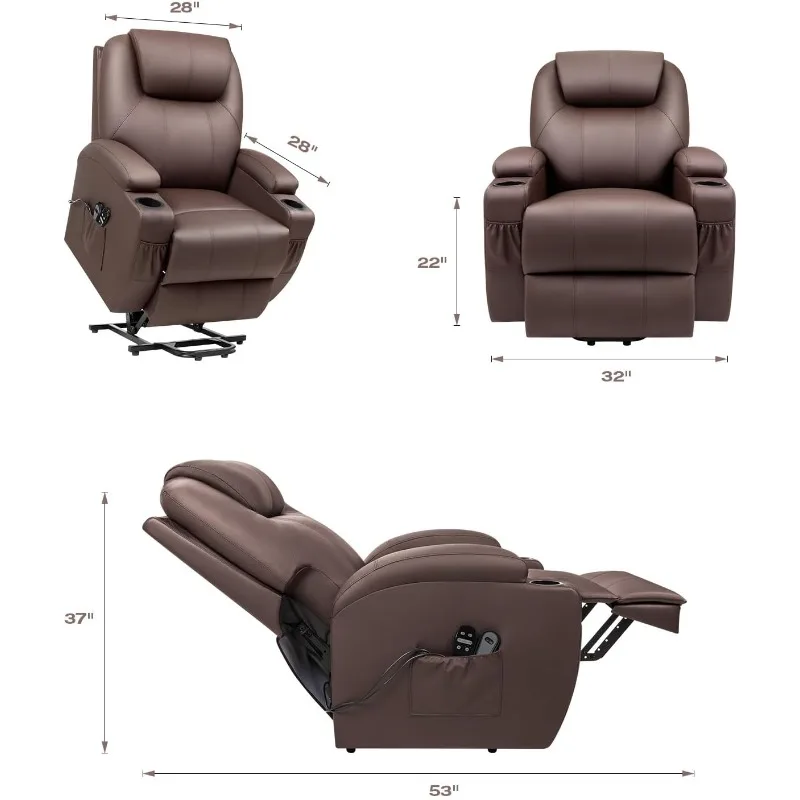 Electric Power Lift Recliner Chair for Elderly Reclining Sofa for Living Room with Massage, Side Pockets and Cup Holders