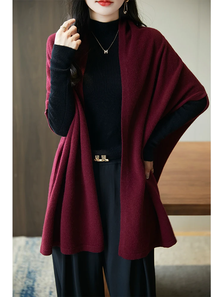 100% Pure Wool Shawl Women\'s Knitted Sweater Cardigan Spring and Autumn New Style Solid Color Shawl Jacket Fashion Korean