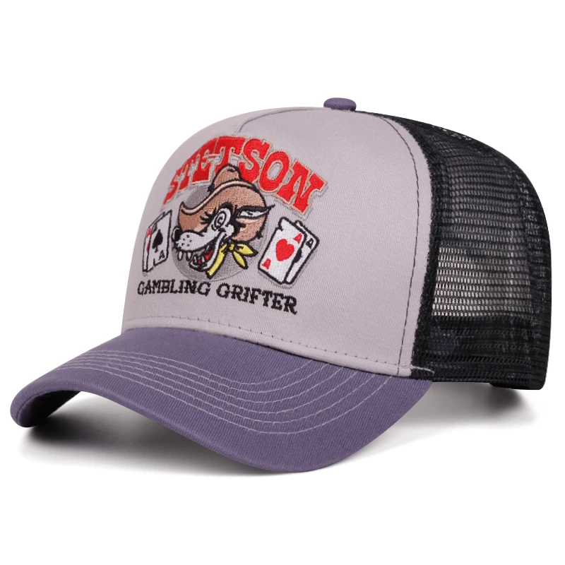 2025 Gepersonaliseerde Nieuwe Ademende Mesh Hoed STETSON Wolf Head Poker Truck Hoed Buitensporten Zonnescherm Hoed Straat Hip Hop Hoed Unisex