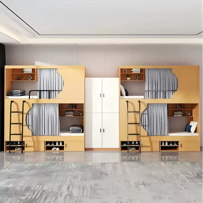 Wood Bunk Loft Bed Furniture School Dormitory Wooden Children Kids Bunk Twin  for Apartment Hotel