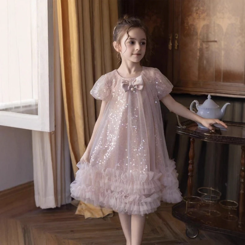 

Новое летнее платье 2026 года для девочек: нарядное платье принцессы из фатина с пайетками, праздничный костюм для детей, элегантная одежда для торжеств