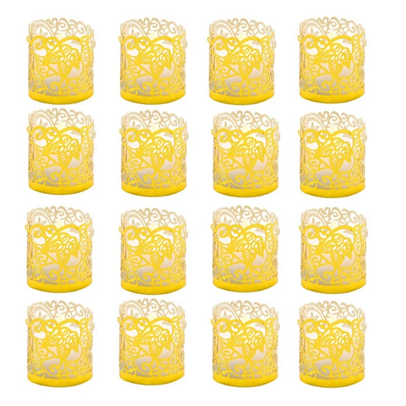 

50PCS LED Candle Lampshade Laser Cut Napkin Ring Napkin Buckle Holder Laser-Hollowed Lampshade Party Table Decor