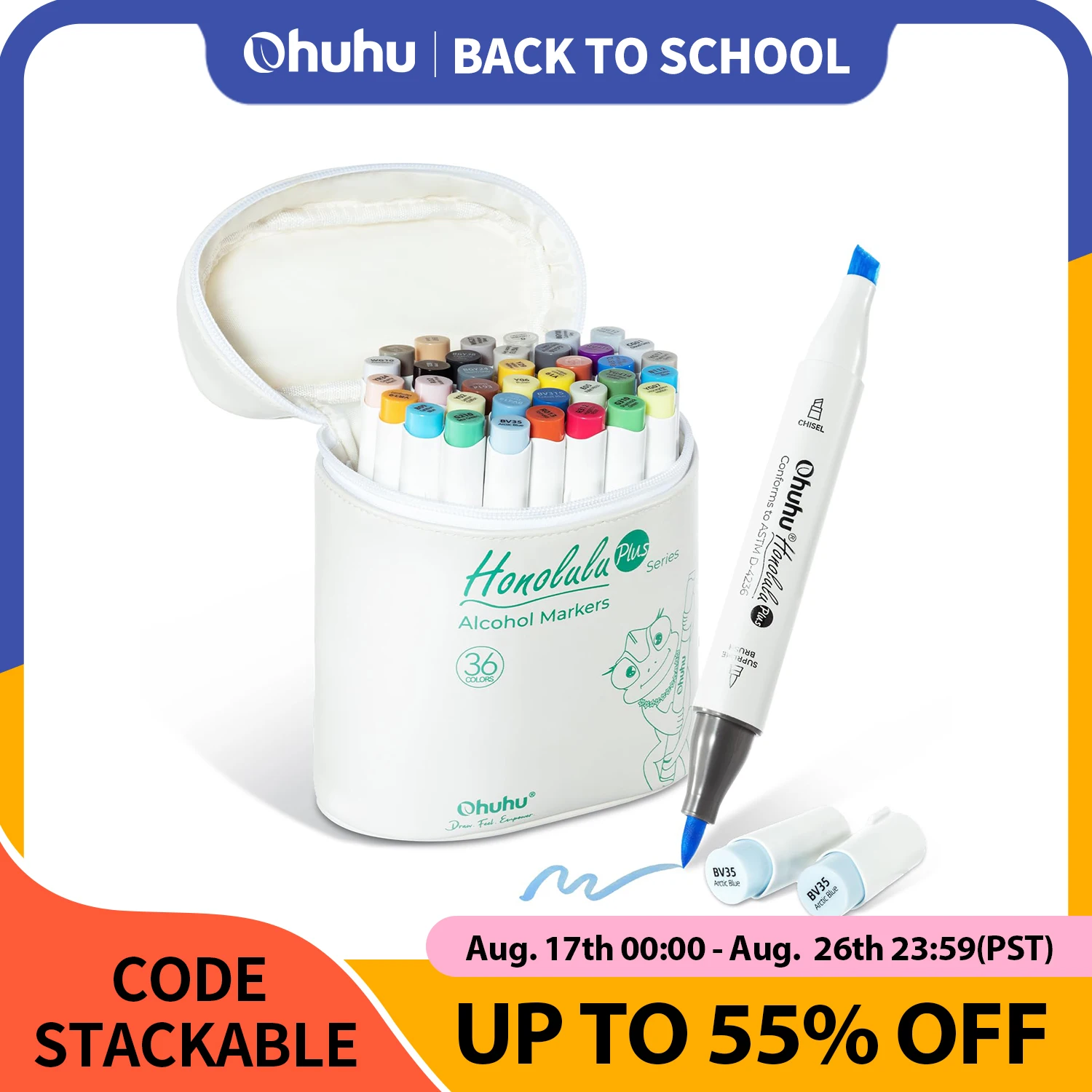 Ohuhu Honolulu Plus Marker Pen Set Farbmarker Alkohol Kunstmarker Nachfüllbar Dual Tips Illustrationen Zeichnen Schulbedarf