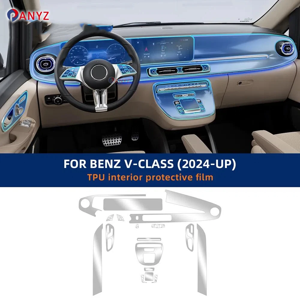 TPU Protective Interior Film for Mercedes Benz V-Class W639 2024 2025 2026 Car Center Console Transparent Anti-scratch Repair