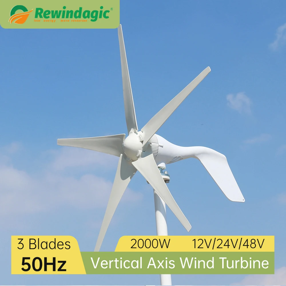 Premium Material 3Phase Aiternator 2000W 24V 48V Horizontal Wind Turbine Generator Windmill Complete Set For Home Garden Boat