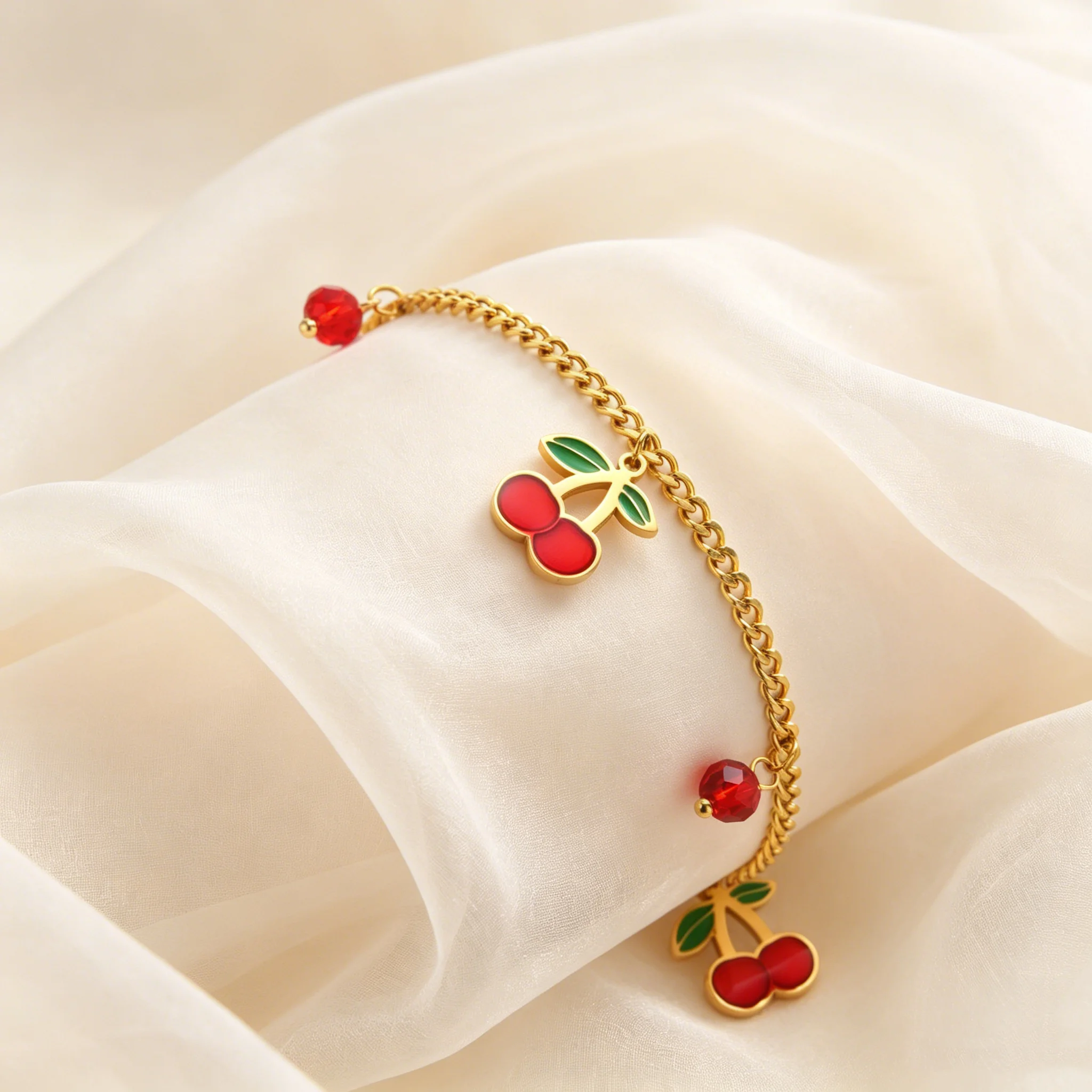 Sweet Cherry Anklet for Women, Stainless Steel Charm Foot Chain Ankle Bracelet, Beach Jewelry Summer Accessories