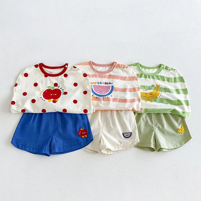 MILANCEL New Baby Clothes Set 6M-4T Striped Fruits Kids Girls Summer Outfit Sweet Children Vest +Shorts Boys Leisure Suit