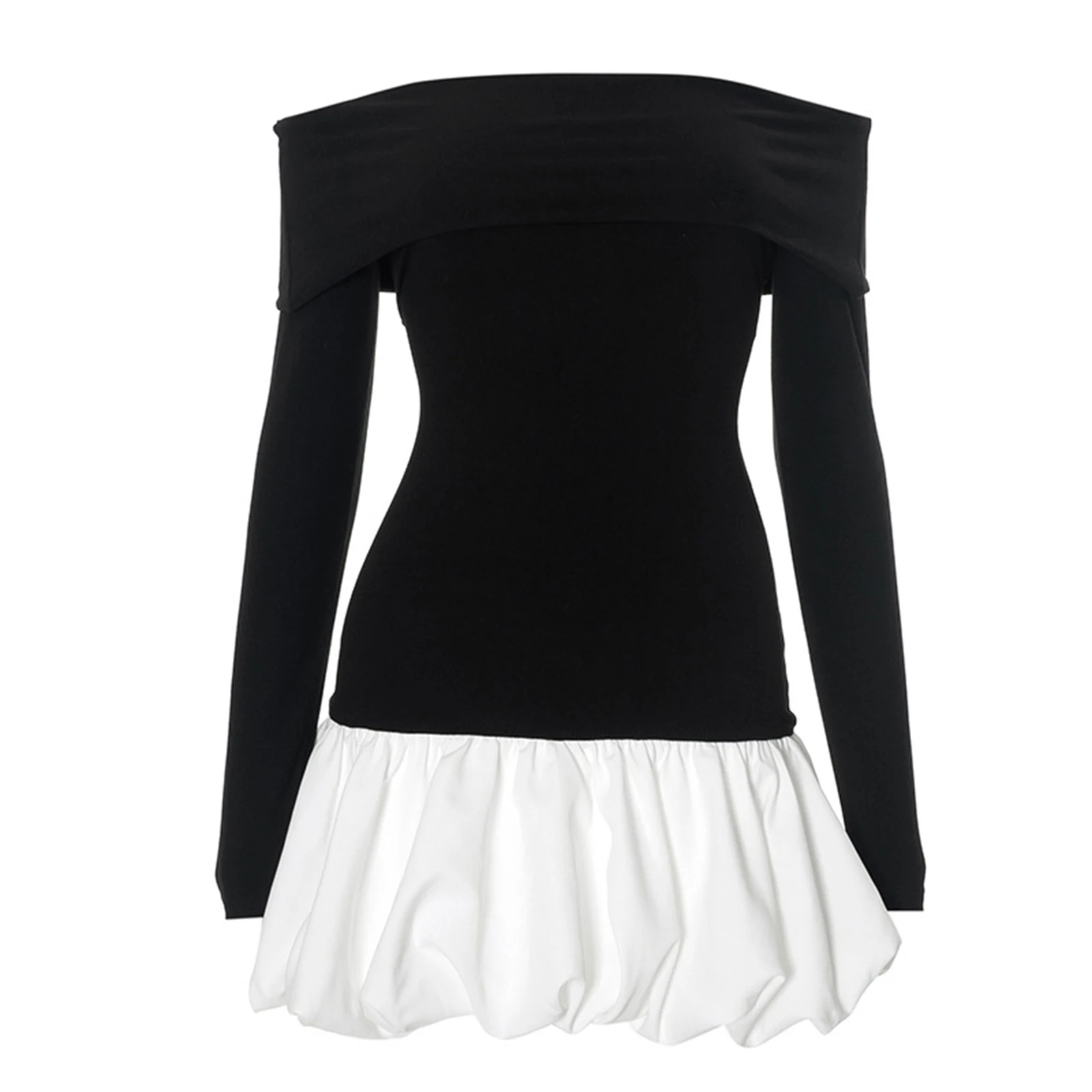 ชุดเดรสปาร์ตี้แบบเปิดไหล่สำหรับผู้หญิง ชุดราตรีทรงพอง ชุดเดรสแขนยาว ชุดมินิเดรส ชุดค็อกเทล ชุดเดรสเข้ารูป