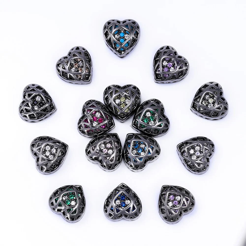 4/40 pz Cubic Zirconia lega Charms a forma di cuore ematite placcato strass cucito pietra di cristallo abbigliamento fai da te accessori per cucire