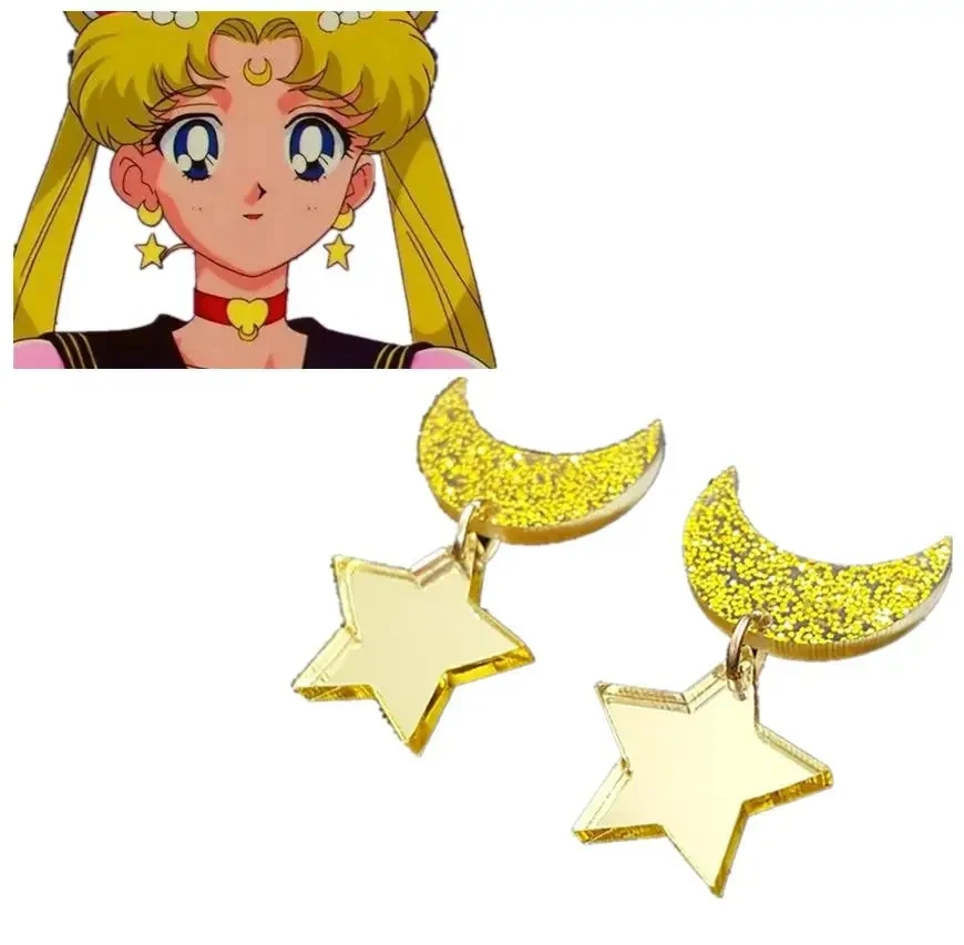1 para Anime księżyc Cosplay Kawaii gwiazda księżyc przestrzeń kolczyki klips do ucha gwiazda księżyc kolczyk śliczny złoty kolczyk Party cosplay