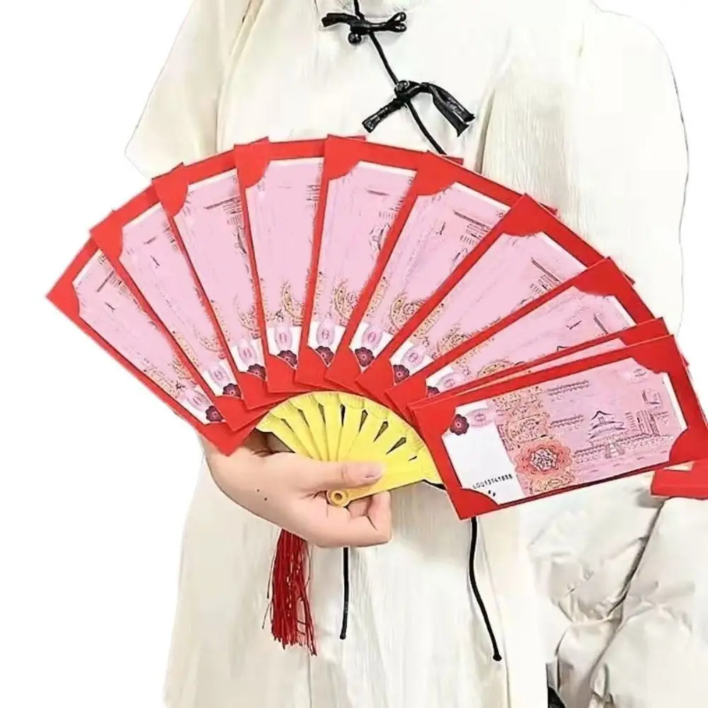 

6/10 Slots Fan Shape Red Envelope Best Wishes Tassel New Year Money Pocket Chinese Style Good Luck Blessing Pockets