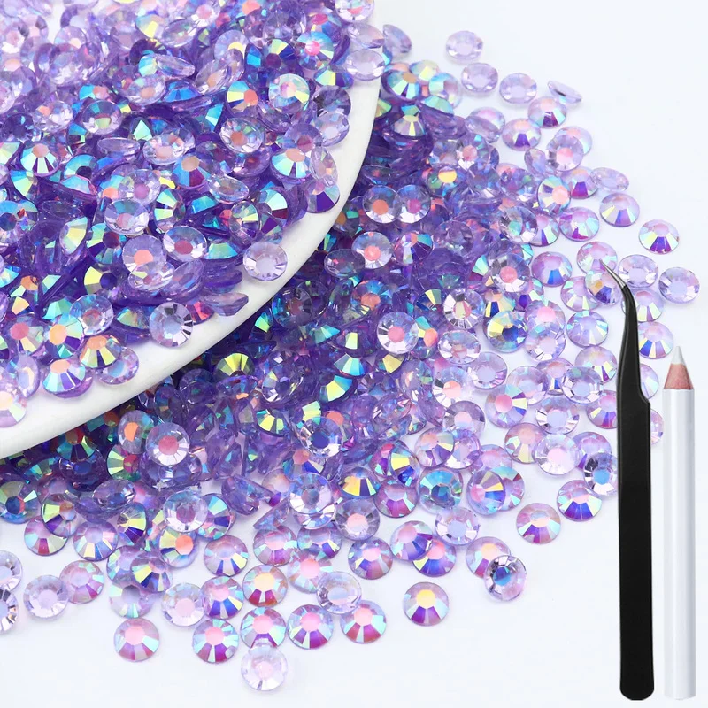 5000/10000PCS Lt Violet Clear AB Resin Jelly Rhinestones 2-6mm Faux Gems Bead for Crafts DIY Nail Art Charms Supplies Stone Bulk