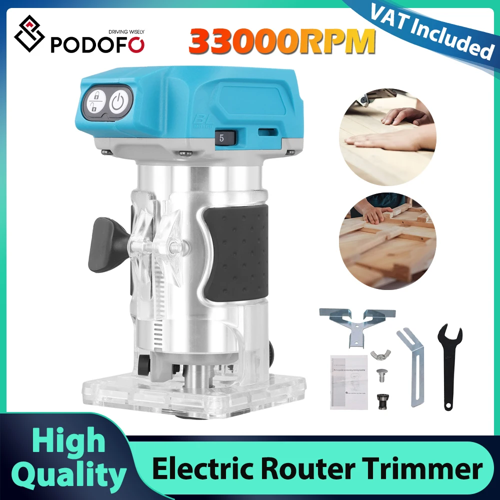 Podofo routeur électrique tondeuse 33000R/Min 800W pour batterie 18V routeur à bois électrique tondeuse électrique outil de travail du bois