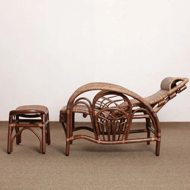 Rattan real dual-purpose elderly people fully equipped couch balcony study three-gear folding chair strong