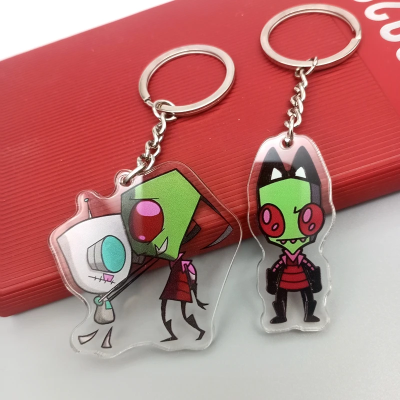 Funny Invader Zim Acrylic Keychain Cute Cartoon Green Alien Keychain Lanyard Anime Cosplay Accessories Gift