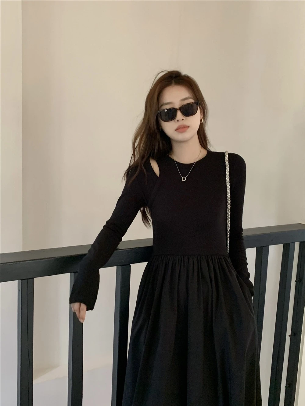 Vestidos de manga comprida vestido feminino dama de honra outono malhas painéis smocked gola alta linha h estilo preppy calor artístico chique