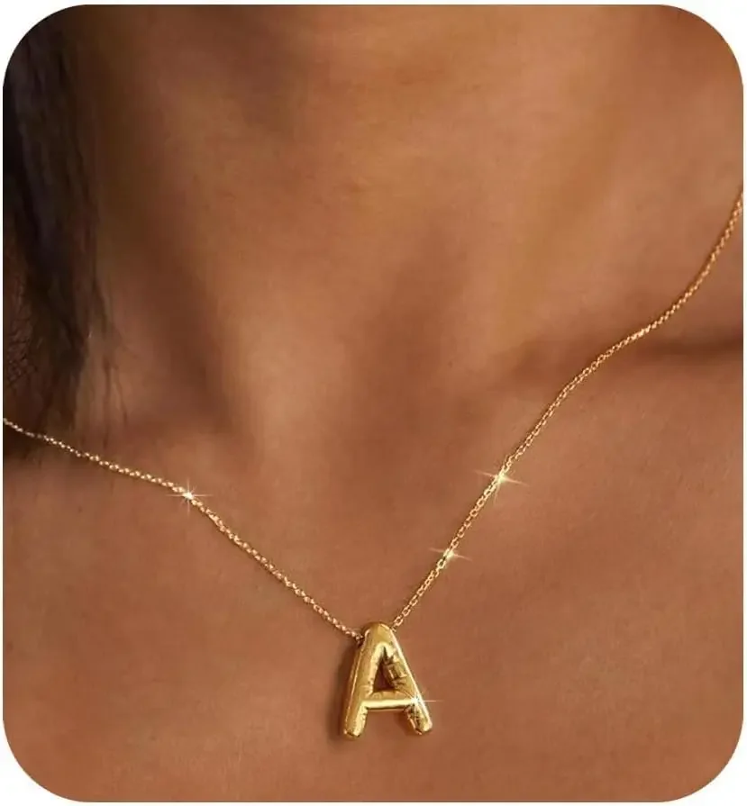 

Gold Initial Necklaces for Trendy Stuff Bubble Letter Pendant Necklace Gold Jewelry Birthday Gifts for Women Teen Her Mom Sis