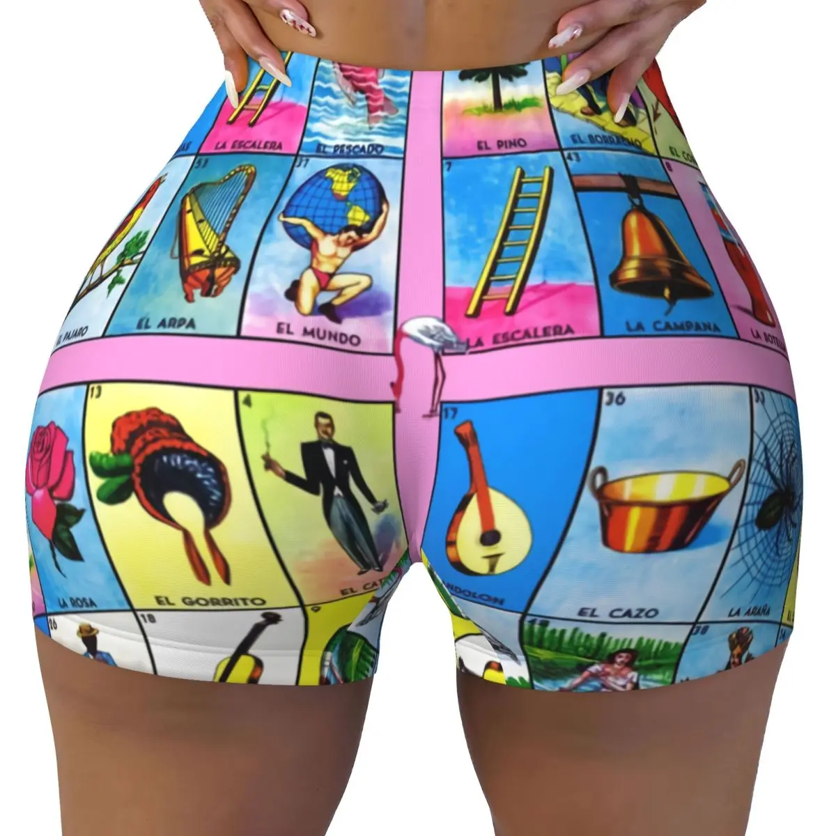 Custom Loteria Card Mexican Bingo Lottery Gym Volleyball Biker Shorts Women Workout Yoga Shorts