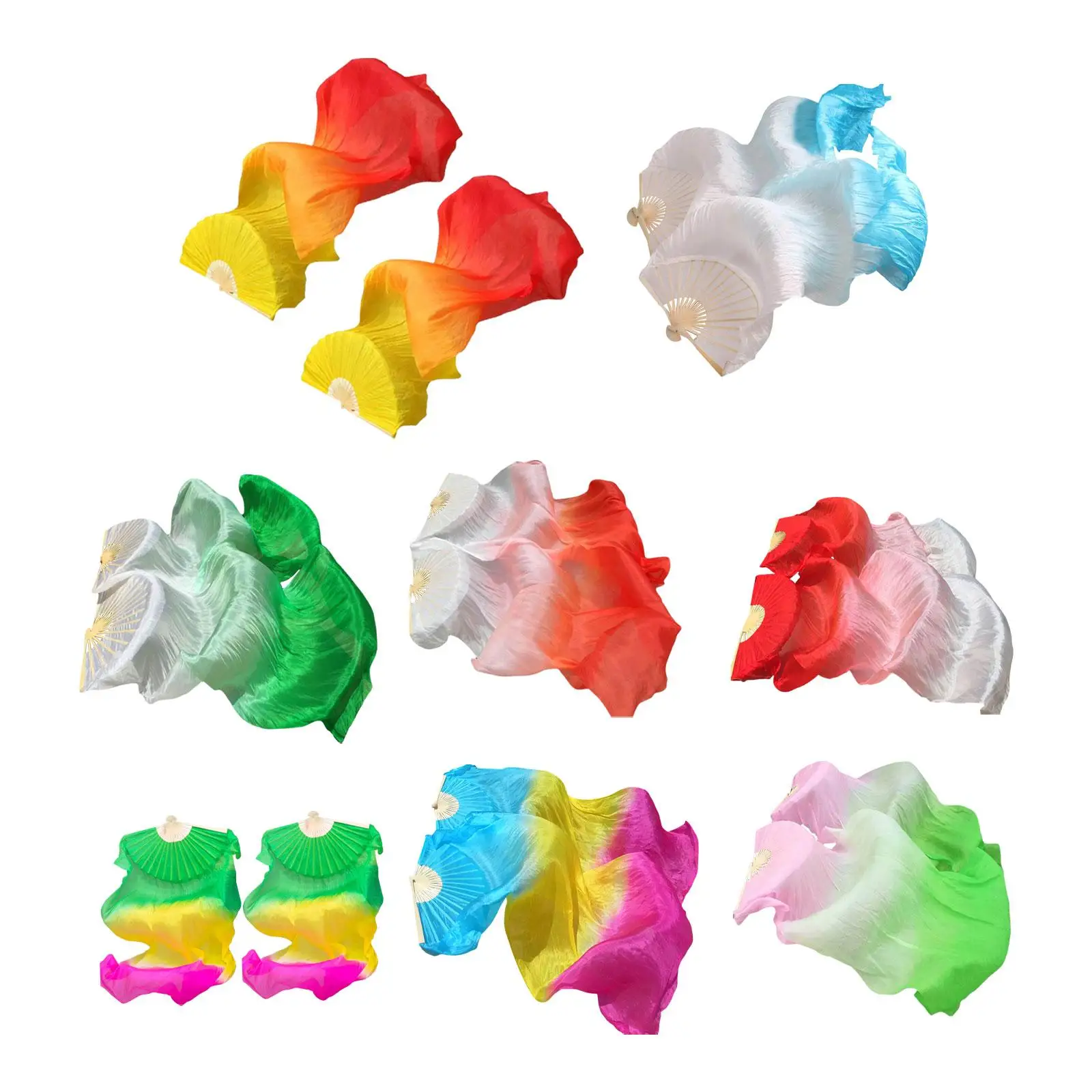 オリエンタルダンスシルクベールファン 1.8M 手作り竹扇子ペア パフォーマンスアクセサリー 女性用ドレスアップ