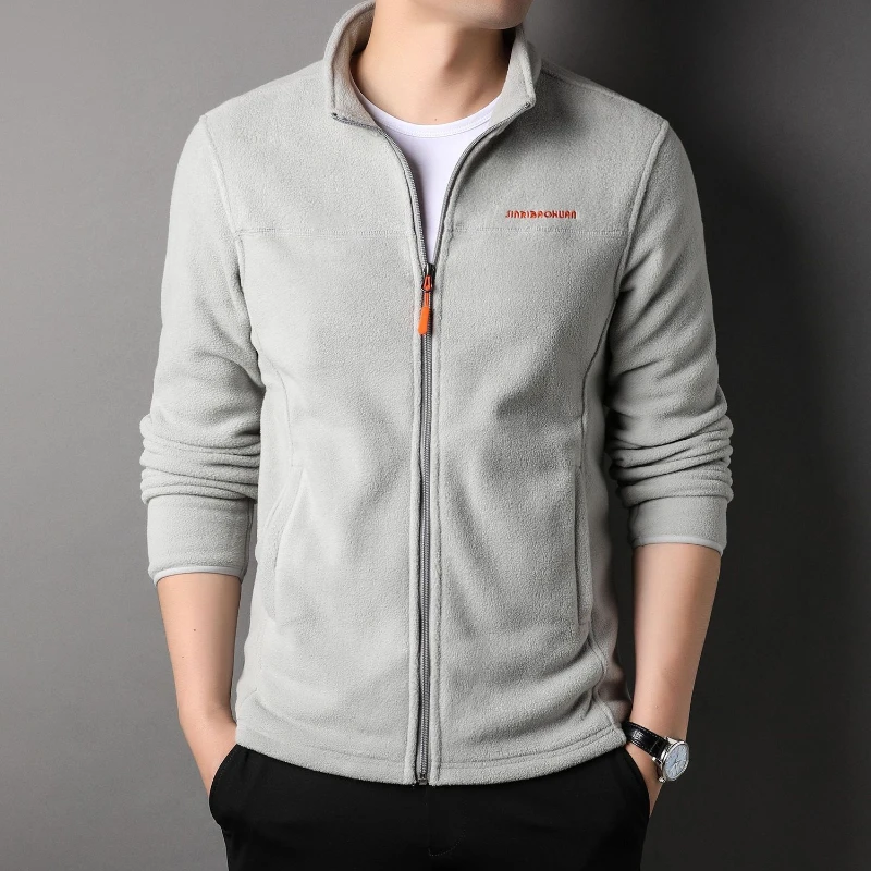 Autumn Winter Men Coats Smart Casual Lapel Solid Fleece Pockets Zipper Outdoors Warm Thicken Long Sleeve Cardigan Jackets Tops