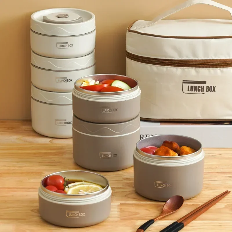 

Bento Box Snack Salad 304 Stainless Steel Marmita Termica Lunch Box Portable Round Multi-layer Office Worker Sealed Box