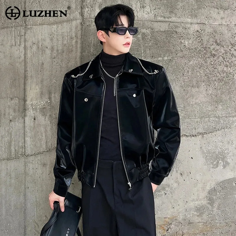 

LUZHEN 2024 Korean Autumn Fashion Elegant Design Casual Jacket Men Trendy Faux Leather Coat High Street Handsome Clothes C4d906